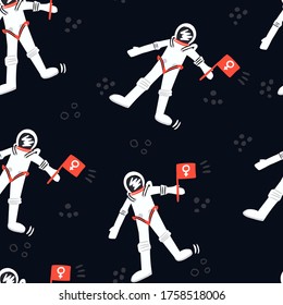 Female astronaut in space. Cute hand drawn vector illustration with different elements. Seamless pattern