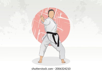 A female athlete conducts karate training, she has a black belt in karate.