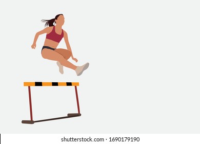 female athlete crossing a hurdle. the hurdles cut step - push forward. vector image of sprint talent athlete.