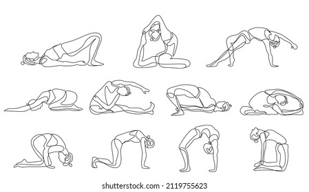 female athlete doing sports by showing stretching movements in different poses.