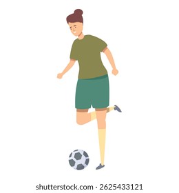 Female athlete dribbling with a soccer ball, performing a maneuver on the field