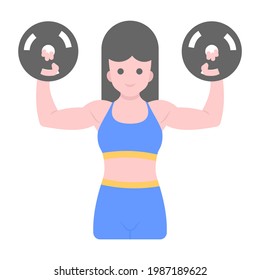 Vector plano de atleta femenina, con pesos de avatares hembra 