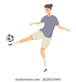 A atleta feminina está chutando uma bola de futebol enquanto joga um jogo de futebol