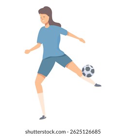 A atleta feminina está chutando uma bola de futebol durante um jogo, demonstrando atletismo e espírito esportivo