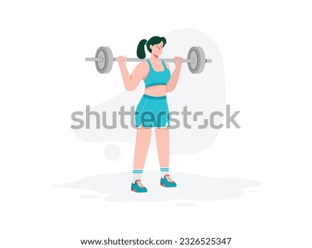 a female athlete is lifting a barbell, is practicing for the next competition
flat design, vector illustration