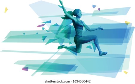 Female athlete performing long jump