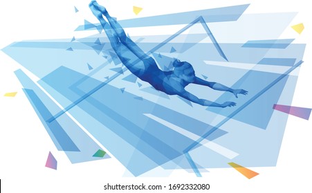 Female Athlete Performing Somersault On The Uneven Bars