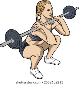 Female Athlete Performing Squat with Barbell