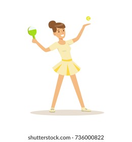 Female athlete playing table tennis game, active sport lifestyle vector Illustration