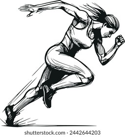 Female athlete running depicted in a simple sketch in black on a white background