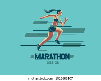 A female athlete is running. Vector emblem.