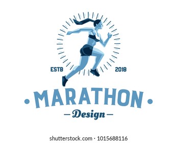 A female athlete is running. Vector emblem.