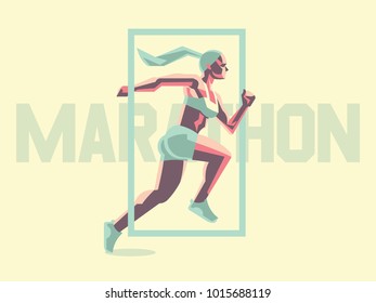 A female athlete is running. Vector emblem.