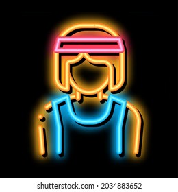 Female Athlete Sportsman neon light sign vector. Glowing bright icon Female Athlete Sportsman sign. transparent symbol illustration
