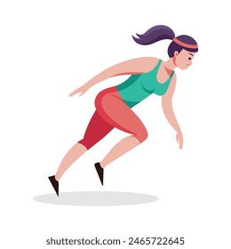 Female athlete training run pose, flat vector illustration