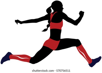 female athlete triple jump in compression socks