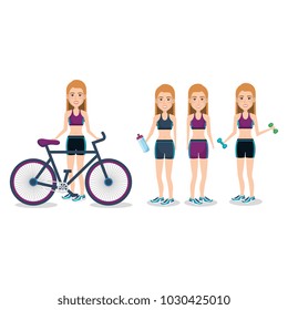 female athletes with bicycle and weight lifting