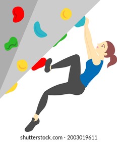 Female athletes doing bouldering and sports climbing