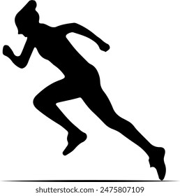 Female Athletes Silhouette Symbolizes Speed, Fitness, Empowerment, Determination, and Energy. Dynamic Runner in Motion. Fitness Graphic Illustration.