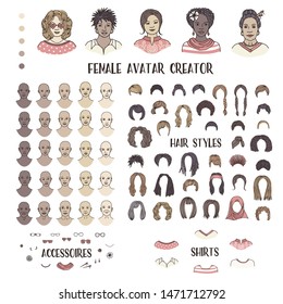 Female avatar creator - hand drawn faces and hairstyles to create your own personal profile picture