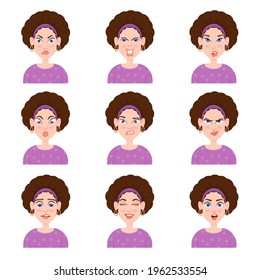 Female avatar with emotions cartoon style.