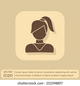 A female avatar. girl with hair tail. Avatar of a woman with long hair and bangs