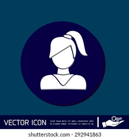 A female avatar. girl with hair tail. Avatar of a woman with long hair and bangs