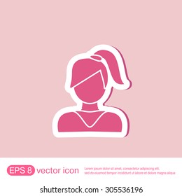 A female avatar. girl with hair tail. Avatar of a woman with long hair and bangs