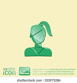 A female avatar. girl with hair tail. Avatar of a woman with long hair and bangs