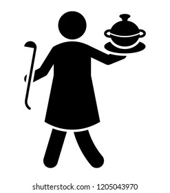 Female avatar holding food cloche, food service 
