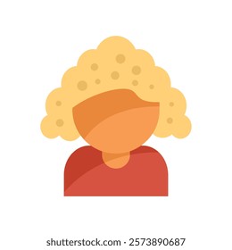 Female avatar icon depicting a person with blond curly hair wearing a red shirt