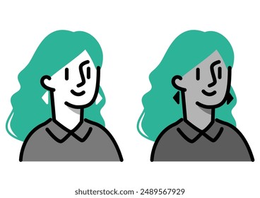 Female avatar icon. Set of diverse female faces with different skin colors.
