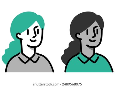 Icono de avatar femenino. Conjunto de diversas caras femeninas con diferentes colores de piel.