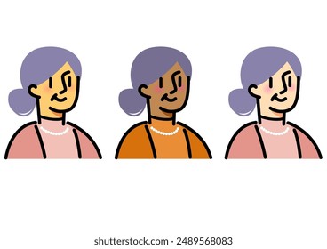 Female avatar icon. Set of diverse female faces with different skin colors.