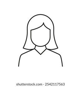 Female Avatar Line Icon. Woman with Shoulder Length Hair, User Profile or Contact Information Applications. Isolated Vector Illustration.