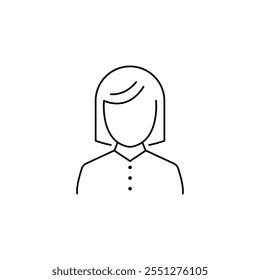 Female Avatar Line Icon. Woman with Shoulder Length Hair, User Profile or Application Contact Information. Isolated Vector Illustration.