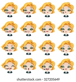 Female avatar manager with headset. Set of expressions.