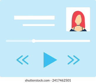 Female avatar on media player interface. Redhead woman profile on digital screen, multimedia concept vector illustration.