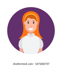 Female avatar on white background. User icon. Vector illustration.