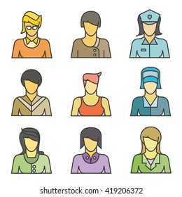 female avatar, people icons set, profession icons
