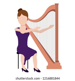 Female avatar playing a harp. Vector illustration design