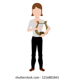 Female avatar playing a lyre. Vector illustration design