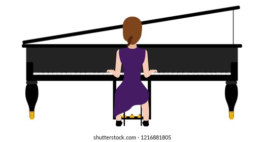 Female avatar playing a piano. Vector illustration design