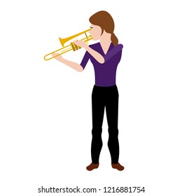 Female avatar playing a trombone. Vector illustration design
