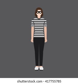 A Female Avatar Of Professions People. Full Body. Flat Style Icons. Occupation Avatar. Female Thief Icon. Vector Illustration