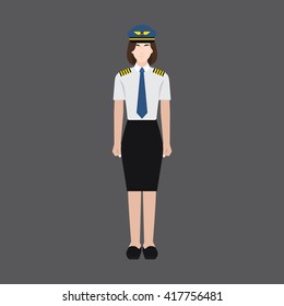 A female avatar of professions people. Full body. Flat style icons. Occupation avatar. Female pilot icon. Vector illustration