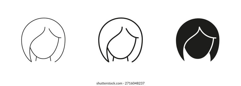 Linha De Perfil De Avatar Feminino E Conjunto De Ícones Sólidos. Identidade Do Usuário, Mídias Sociais E Símbolo De Silhueta E Contorno De Presença Online. Marcas Pessoais E Rede. Ilustração de vetor isolada.