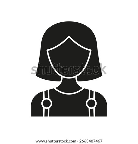 Female Avatar Profile Silhouette Solid Icon. User Identification, Social Media, And Online Persona Representation Symbol. Personal Branding And Identity. Isolated Vector Illustration.