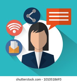 female avatar profile speech bubble media icons