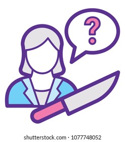 
A female avatar with question marks and knife 
